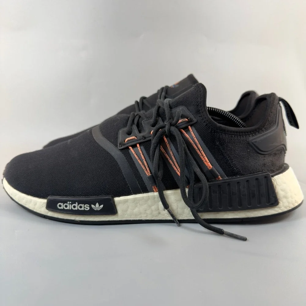Adidas NMD R1 Mens 12 Running Shoes Black White Lace Up‎ Low Training Sneakers